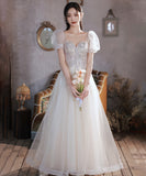 ロングドレス ナイトドレス パフスリーブ カラードレス 高級感 ウェディングドレス 宴会 演奏会 XH2-MBYD-3.22