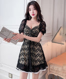 【2色】ミニドレス キャバドレス Aライン レース 谷間見せ 指名 気質 セクシー 大人可愛い XH2-JX5058