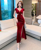 【2色】ロングドレス ナイトドレス 宴会 エレガント 谷間見せ セクシー スリート キャバクラ 指名 気質 XH2-DD5377