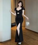 【2色】ロングドレス スリート キャバドレス ナイトクラブ オフショルダー セクシー エレガント 宴会 XH2-QS24041