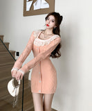 4色 ミニドレス ニットドレス 秋冬定番 セクシー セレブ風 レース 小顔効果 XH2-ZED886072GT513