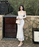 ロングドレス キャバドレス レース エレガント セレブ風 ホルターネック フラワー マーメイド XH2-DD7669