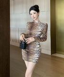 ミニドレス セクシー ヒョウ柄 女子力 タイトドレス おしゃれ 個性派 XH-ZED886300DXH348A