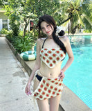 【4点セット】水着 ホルターネック クロシェ編み 切り替え モノキニ ワンピース 体型カバー ボヘミア ビキニXH7-YQ-HHq9SNLL