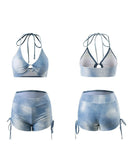 【3点セット】水着 デニム セクシー 着瘦せ かわいい ホルターネック ビキニ モノキニ タンキニ XH7-KSD052