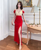 【2色】ロングドレス キャバドレス 蝶 ナイトクラブ スリート 宴会 エレガント セクシー XH2-JX5065