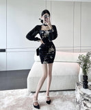 ミニドレス エレガント 気質 セクシー 着瘦せ 袖付き 花柄 XH2-LQE3101H349T