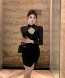 ミニドレスレース セクシー 透明感  エレガント 気質 宴会 袖付き 大人可愛い KS2-ZED888579DXH238A