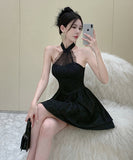 ミニドレス キャバドレス Aライン レース 大人可愛い お洒落 ホルターネック XH2-ZED885340DXH449