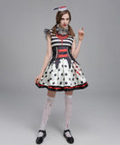 【 4点セット】 ピエロガール体型カバーフレアスカート個性ホラーゾンビ (ワンピース/カチューシャ/ウエストベルト/つけ襟)XH2-QN-AL628135544533