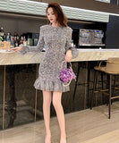 手作りドレス 膝丈ドレス キラキラ セレブ風 高級感 気質 フリル 小顔効果 XH2-JY30762