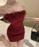 【3色】ミニドレスベアトップふわふわキャバドレスセクシーパーティーキャバクラタイトドレスXH2-XKD-D308-6763-Dec14
