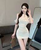 【2色】キャバドレスミニドレスフリルカワセクシー谷間見せキャバクラXH2-DD6425