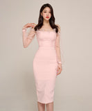 膝丈ドレス オフショルダー キャバドレス エレガント 気質 宴会 XH2-JW6641B506