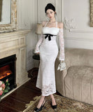 ロングドレス レース ホルターネック マーメイドドレス エレガント カワセクシー オフショルダーXH2-CD7-238-85950530