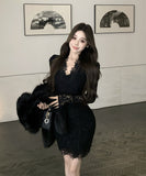 【2色】ミニドレス キャバドレス レース セクシー 高級感 谷間見せ エレガント おしゃれ XH2-XKD-D355-6601-Nov27