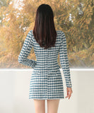 ツイードドレス セレブ風 高級感 千鳥格子 エレガント 着痩せ 気質 韓国っぽ XH2-ZED88383A71
