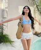 【3点セット】ビキニ 水着 ワンピース セクシー ガーリー チェック柄  ビーチ 海 温泉 XH7-YQ-HHzA765SNLL