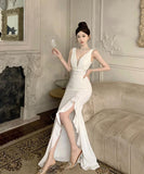 【2色】ロングドレス 谷間見せ 宴会 エレガント 美足効果 カワセクシー party 不規則 XH2-ZED888385DXH238A