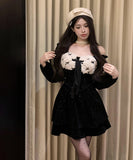 ミニドレス 新作 お姫様 袖付き Aライン 大人可愛い 韓国っぽ 着痩せ XH2-XKD-D355-9575-Oct12