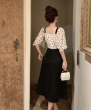 ロングドレス エレガント 水玉柄 着痩せ おしゃれ 気質 XH2-ZED885462DXH449