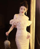 ロングドレス Partydress キラキラ 宴会 誕生日 演奏会 ベアトップ フリル XH2-YFTK7/7