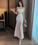 【2色】ロングドレス キャバドレス ベアトップ セクシー 宴会 party XH2-DD5028