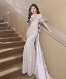 ロングドレス ナイトドレス マーメイドドレス 宴会 オフショルダー パフスリーブ エレガント 演奏会 誕生日 XH2-MBYDAL793027441419