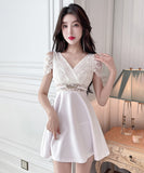 【2色】ミニドレス キャバドレス Aライン レース 谷間見せ 指名 気質 セクシー 大人可愛い XH2-JX5061