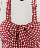 ビキニ 温泉 セクシー 谷間魅せ リボン 水着 モノキニ チェック柄ビキニ水着 XH7-XYX1933