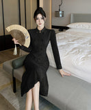 【2色】ロングドレスレースセクシーマーメイド袖付き中華風エレガントXH2-DD5240