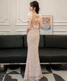 ロングドレス ナイトドレス 宴会 Party パフスリーブ リボン キラキラ 誕生日 演奏会 XH2-MBYD7-11