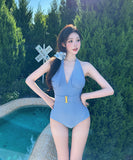 【2色】水着 ビキニ セクシー モノキニ ホルターネック 旅行 海 温泉 フリル 大人可愛い XH7-DP-A32996