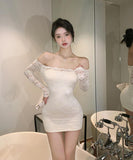 【2色】ミニドレス キャバドレス レース セクシー オフショルダー 指名 XH2-ZED881568GT225