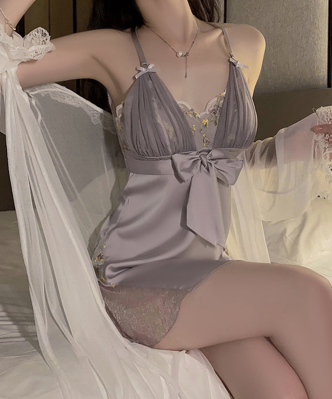 【purple&white】パジャマ ルームウェア セクシー リボン 刺繡 カワセクシー XH8-GR3581