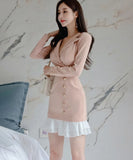 キャバドレス ミニドレス セクシー Vネック 秋新作 フリー 大人可愛い XH2-ZED882671BH506