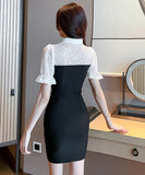 【black&white】キャバドレス ミニドレス セクシー レース 谷間魅せ 指名 XH2-YLSE5692#