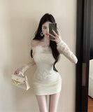 ミニドレス キャバクラ オフショルダー セクシー ふわふわ レース エレガント 着痩せ 同伴 XH2-ZED882478DXH437