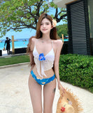 3点式セット ビキニ 水着 三角ビキニ ホルターネック セクシー レース 花柄 韓国っぽ ビーチ 海 温泉 XH7-SNM535