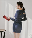 ミニドレス キャバドレス 袖付き セクシー 透かし彫り エレガント XH2-ZED880411E49