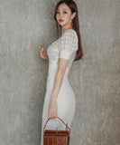 キャバドレス 膝丈ドレス スクエアネック エレガント 気質 パフスリーブ XH2-ZED889686BH538