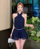 ミニドレス エレガント 高級感 通勤 大人可愛い ホルターネック セクシー 同伴 着痩せ 気質 XH2-MXX6332#