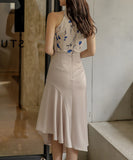 2点セット 膝丈ドレス オフショルダー エレガント 花柄 着痩せ 通勤 おしゃれ YH2-ZED883142A07