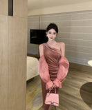 膝丈ドレス ワンショルダー セクシー おしゃれ 着痩せ XH2-ZED885424DXH449