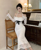 ロングドレス レース ホルターネック マーメイドドレス エレガント カワセクシー オフショルダーXH2-CD7-238-85950530