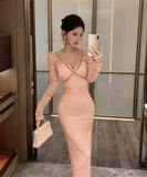 【2色】ロングドレス レース 谷間魅せ キラキラ エレガント セレブ風 キャバドレス XH2-ZED885576DXH238B