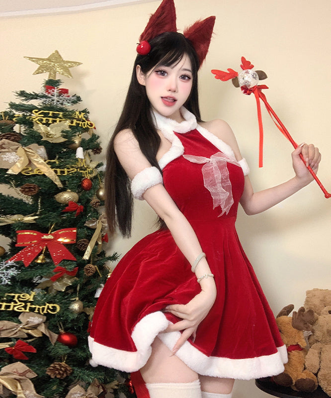 【3点セット】クリスマ 大人可愛い セクシー サンタ服 コスプレ レース リボン XH2-DML62