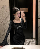 ロングドレス レース マーメイド エレガント 気質 宴会 袖付き XH2-ZED888538DXH238A