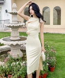 【2色】膝丈ドレス セクシー  谷間魅せ 指名 タイトドレス 気質 エレガントXH2-ZED889608GT347