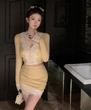 【2点セット】ニットミニドレスレース谷間見せカワセクシーおしゃれ大人可愛いXH2-XKD-D355-5003-Mar16